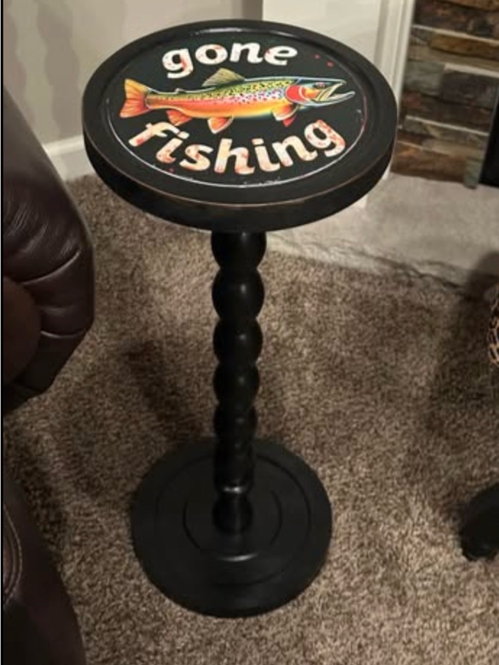 Cabin/Lodge/Lake or Vacation Home Wooden Pedestal Upcycled Drink Table | Fishing